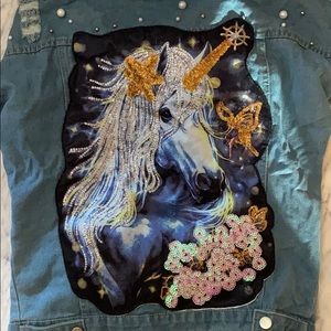 Unicorn embellished denim jacket oversized NWT